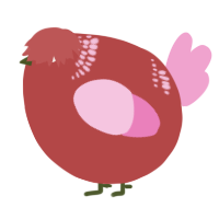 A red and pink chicken with a neck-band pattern