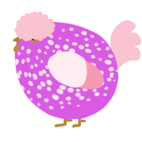 A orchid and rose chicken with a speckle pattern