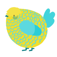 A yellow and aqua chicken with a lace pattern
