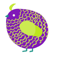 A violet and lime chicken with a lace pattern