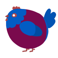 A wine and ultramarine chicken with a head pattern