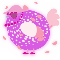 A orchid and rose chicken with a speckle pattern