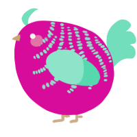 A fuchsia and mint chicken with a half-bar pattern
