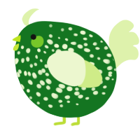 A leaf and apple chicken with a speckle pattern