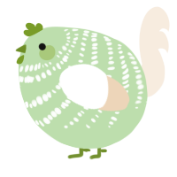 A gluppy and cream chicken with a bar pattern