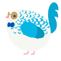 A white and cerulean chicken with a half-lace pattern