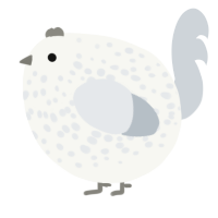 A white and mist chicken with a speckle pattern