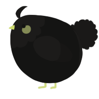 A black and sable chicken with a head pattern