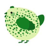A apple and leaf chicken with a speckle pattern