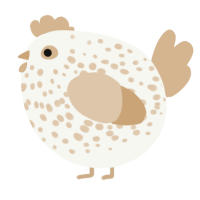 A white and beige chicken with a speckle pattern