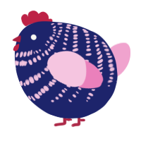 A navy and pink chicken with a bar pattern