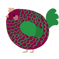 A maroon and viridian chicken with a lace pattern