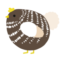 A bark and cream chicken with a bar pattern