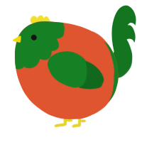 A vermilion and leaf chicken with a head pattern