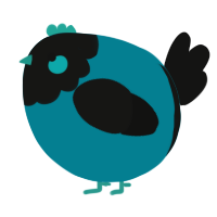 A sea and black chicken with a head pattern