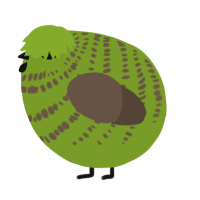A chartreuse and bark chicken with a bar pattern