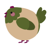 A beige and olive chicken with a head pattern