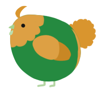A viridian and orange chicken with a head pattern