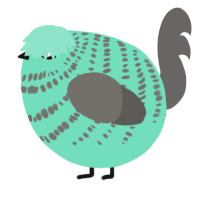 A mint and grey chicken with a bar pattern