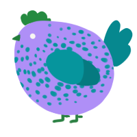A lilac and teal chicken with a speckle pattern