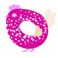 A fuchsia and cream chicken with a speckle pattern