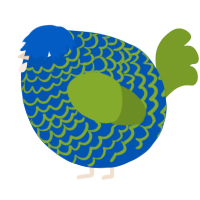 A ultramarine and chartreuse chicken with a lace pattern