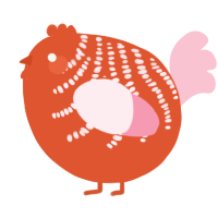 A vermilion and rose chicken with a half-bar pattern