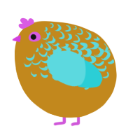 A ochre and aqua chicken with a half-lace pattern
