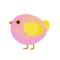 A pink and yellow chicken with a half-lace pattern