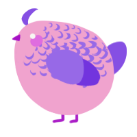 A pink and blurple chicken with a half-lace pattern