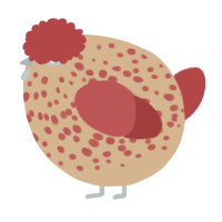 A beige and red chicken with a speckle pattern