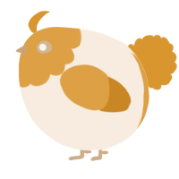 A cream and orange chicken with a head pattern