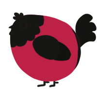 A crimson and black chicken with a head pattern