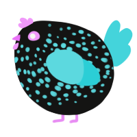 A black and aqua chicken with a speckle pattern