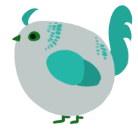 A silver and turquoise chicken with a neck-band pattern