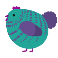 A turquoise and overcast chicken with a bar pattern