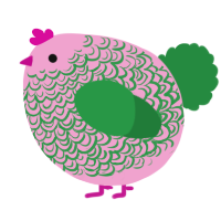 A pink and viridian chicken with a double-lace pattern