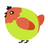 A lime and vermilion chicken with a head pattern