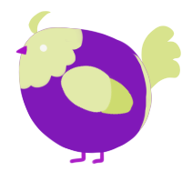 A violet and lemon chicken with a head pattern