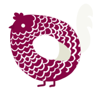 A maroon and white chicken with a lace pattern