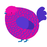 A fuchsia and indigo chicken with a lace pattern