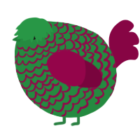 A viridian and maroon chicken with a lace pattern