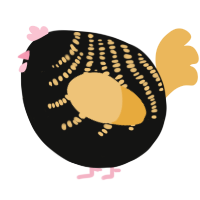 A black and honey chicken with a half-bar pattern
