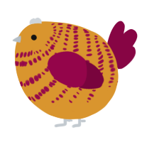 A orange and maroon chicken with a bar pattern