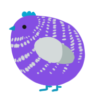 A blurple and silver chicken with a bar pattern