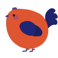 A vermilion and navy chicken