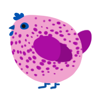 A pink and plum chicken with a speckle pattern