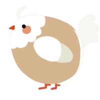 A beige and white chicken with a head pattern