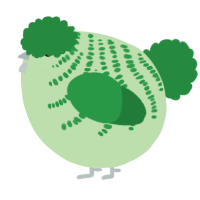 A gluppy and viridian chicken with a half-bar pattern