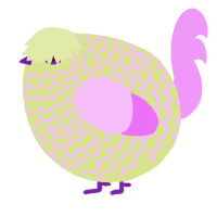 A lemon and lavender chicken with a lace pattern